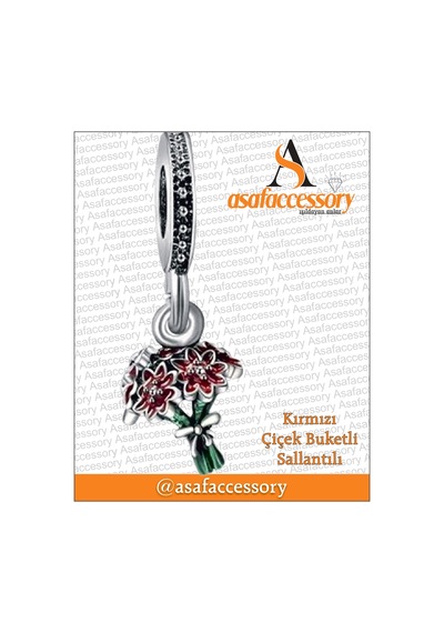 Kırmızı Çiçiek Buketli Sallantılı Charm Gümüş