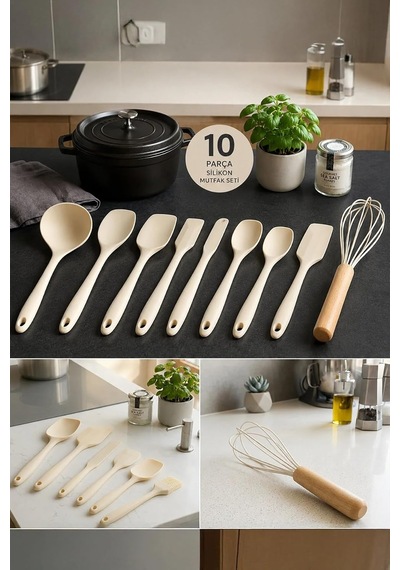 Tr Arel Silikon Mutfak Seti 10 Parça Isıya Dayanıklı Spatula Kaşık Fırça Seti+çırpıcı+yemek Servis Diğer