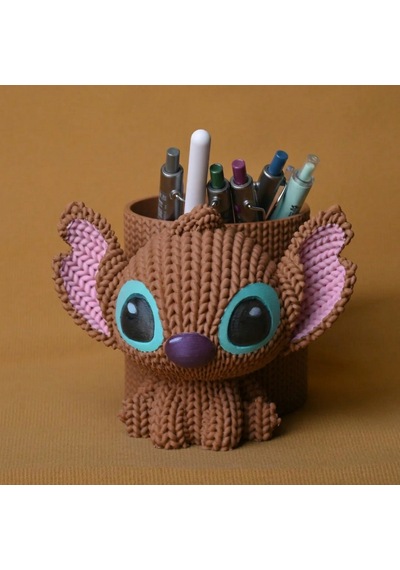 3d Baskı Knitted Kalemlik - Sevimli Karakterli Masaüstü Kalem Organizeri-kahverengi Çok Renkli