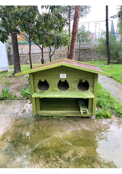 Pati Emlak Ahşap Mamalıklı Kedi Evi Pati Emlak Dış Mekan Kedi Kulübesi