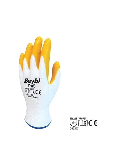 Naylon Nitril Eldiven Pn5 Sarı Boy 9l Beyaz
