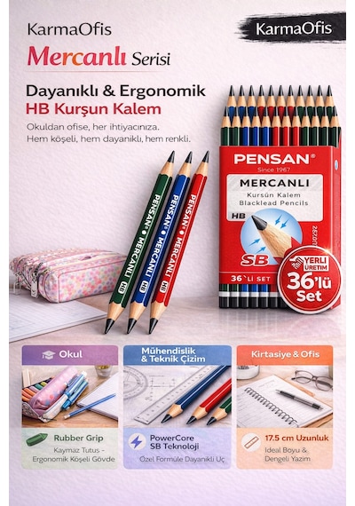 Mercanlı Hb Kurşun Kalem Kırmızı Tek Renk 12 Adet, Köşeli Gövde, 17.5 Cm Kırmızı 12li