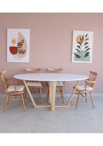 BEYAZ Oval Yemek Masası, Modern MDF  Yemek Masası, Toplantı Masas