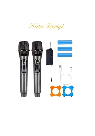 Profesyonel Çiftli Kablosuz Mikrofon Seti Karaoke Şarj Edilebilir 50 Metre İtem0015kmıkyenı