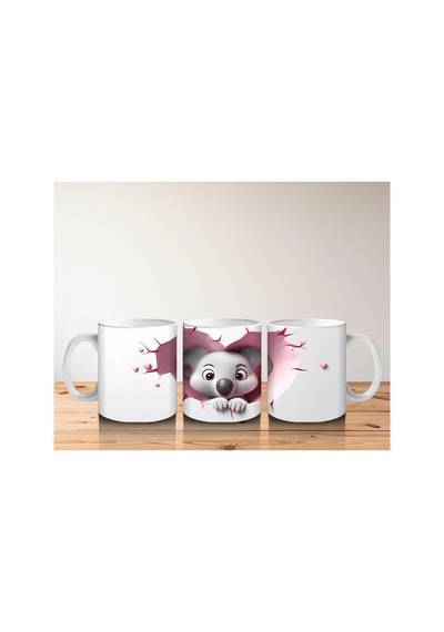 Duvarı Delen Tatlı Koala Figürü Baskılı Kahve Kupası Renkli