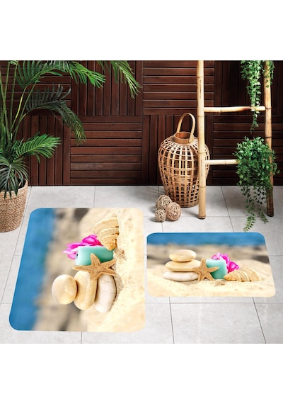 Rovigo Home Baskılı Kaymaz Taban 2'Li Banyo Paspas Takım Rvg5008-100x60-60x50 Çok Renkli