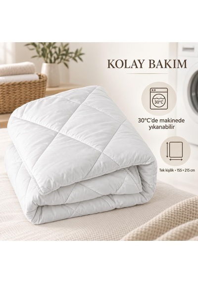 Tek Kişilik Silikonize Elyaf Dolgulu Yorgan, Yumuşak Ve Hafif, Makinede Yıkanabilir, Beyaz, 155 215 Cm Diğer
