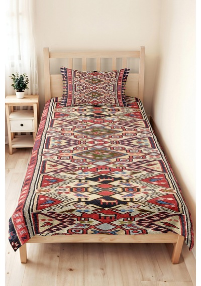 Etnik Kilim Kırmızı Tek Kişilik Pike Takımı - Bohem Geometrik Bej Lacivert 160x220 Cm Yatak Örtüsü Mercansı Sepet Melodisi Etnik Kilim Kırmızı Tek Kişilik Pike Takımı - Bohem Geometrik Bej Lacivert 160x220 Cm Yatak Örtüsü Mercansı Sepet Melodisi
