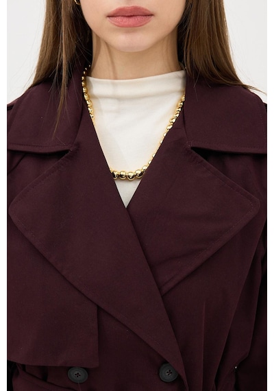 Ressho Kadın Kemerli Uzun Trençkot Su Geçirmez, Astarlı, Oversize Model Bordo
