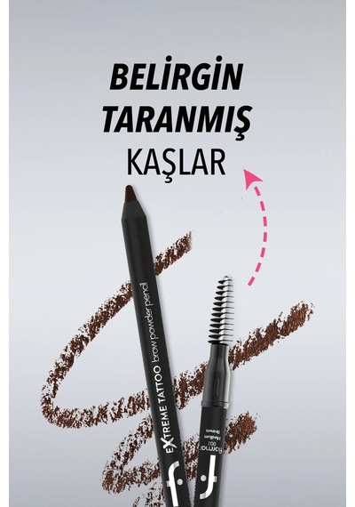 Flormar Extreme Tattoo Yumuşak Dokulu Pudra Bitişli Uzun Süre Kalıcı Fırçalı Kaş Kalemi 002 Medium Brown