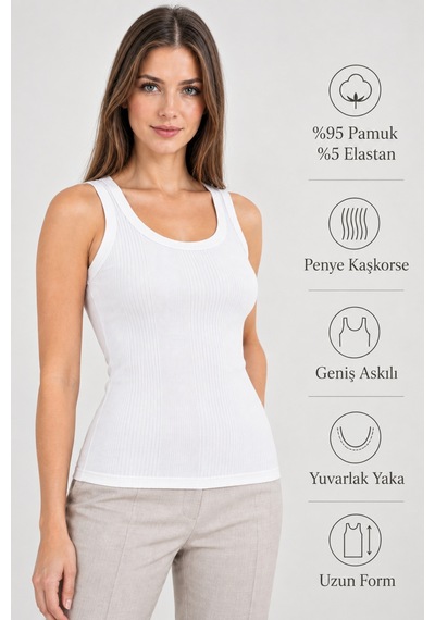 Loule Kadın U Yaka Geniş Askılı Kaşkorse Atlet Beyaz %95 Pamuk