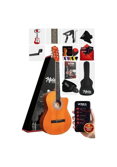 Midex CG-395YLX Klasik Gitar 4/4 Kesik Kasa Full Set (Çanta Askı Tuner Metod Pena)