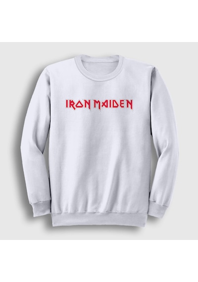 Presmono Unisex Logo Iron Maiden Sweatshirt Beyaz