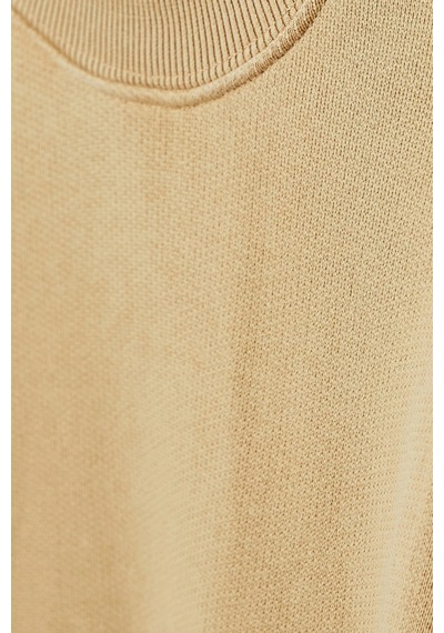 Represent Initial V Notch Sweater, Pamuklu Fleece, Minimalist Ve Lüks Günlük Sweater Açık Kahverengi