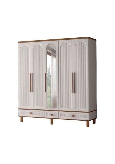 %100 Mdf-aytaşı-bohem Mahlas 5 Kapaklı Aynalı Gardırop
