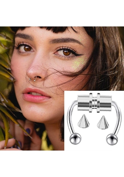 Gümüş Renk Burun Ucu Mıknatıslı Septum Piercing Fake Deliksiz Küpe