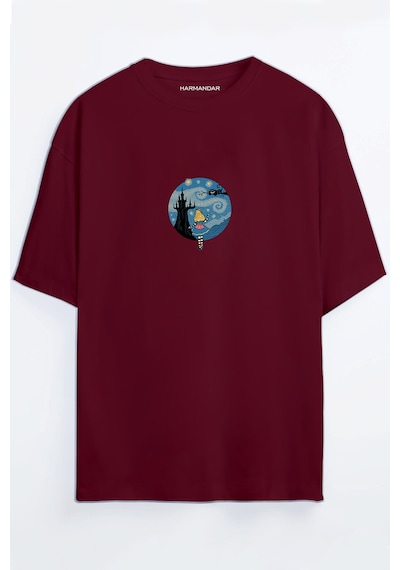 Alice Baskılı Unisex Siyah - Beyaz -turuncu - Bej Oversize T-shirt Bordo