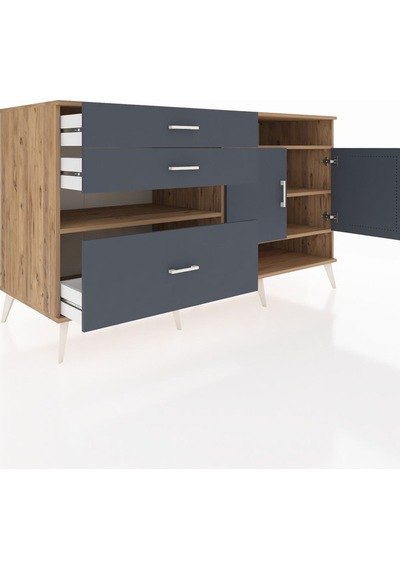 Kronos Konsol 4 Raflı 3 Çekmeceli 2 Kapaklı 176x59x99 Çam-antrasi Çam-antrasit