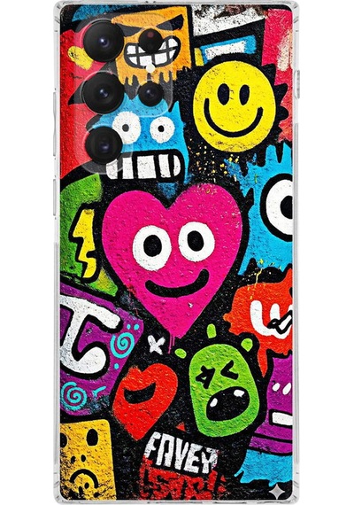 Samsung Galaxy S22 Ultra İle Uyumlu Grafiti Aşk Tasarımlı Şeffaf Silikon Kılıf Şeffaf