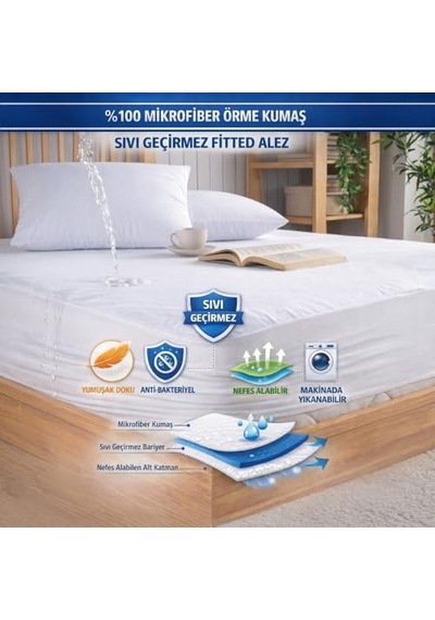 Fitted Su Sıvı Geçirmez Yatak Koruyucu Alez 100 200 Diğer