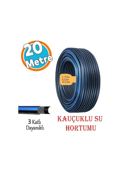 Kauçuklu Termo Bahçe Hortumu 20 Metre Dayanıklı 3 Katlı Sağlam Su Sulama Yıkama Hortum 12.5 Mm 1/2