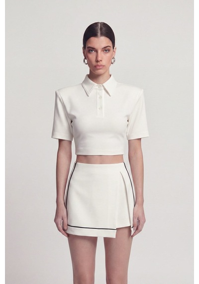 Holly Lolly Vatkalı Polo Yaka Carolyn T-shirt Beyaz
