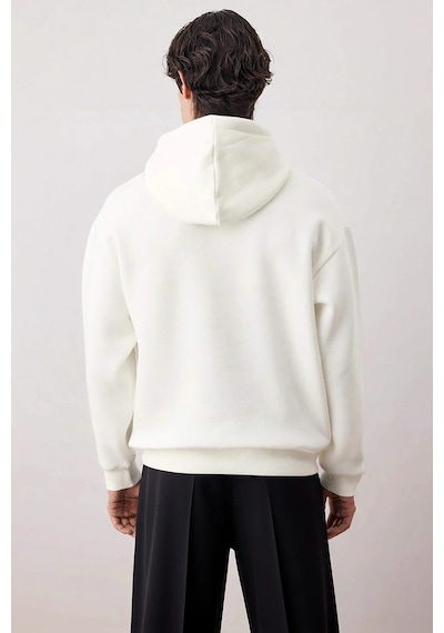 Benerly Erkek Kapüşonlu Düşük Kol Uzun Kollu Oversize Kalıp Sweatshirt Fo Ekru