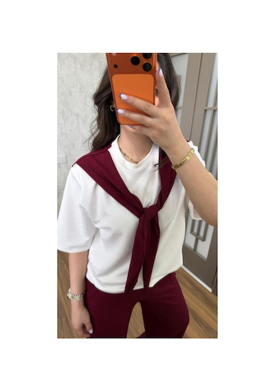 Alvor Omuzdan Bağlamalı Likralı Modal Kumaş Takım Bordo