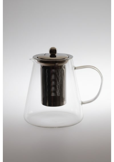 Borosilikat Cam Çelik İç Süzgeçli Bitki Çayı Demliği Kulplu 950 Ml Beyaz