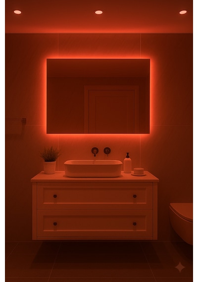 Digital Hayat Rgb Led Işıklı Dikdörtgen Ayna Dekoratif Banyo Makyaj Aynası Sınırsız Renk Çok Renkli