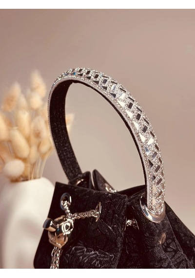 Elora Atelier Taş Detaylı Büzgülü Siyah Çanta Çok Renkli
