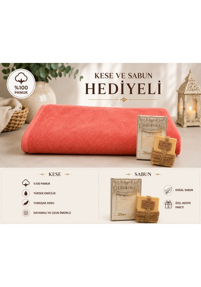 Büyük Boy Banyo Havlusu 90 190 Kese Sabun Hediyeli Pembe
