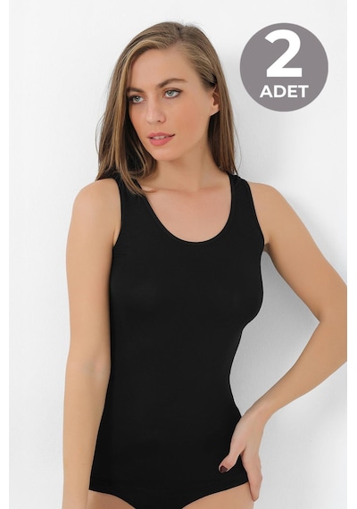 Arma Yıldız Kadın Bambu Kalın Askılı Atlet Siyah 2'li Paket Nefes Alabilir Esnek Kumaş Siyah