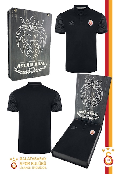 Galatasaray Lisanslı Siyah Spor T-shirt Ahşap Kutulu 001