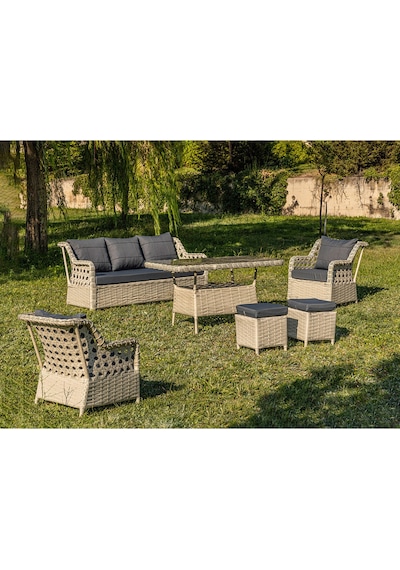 Btk Concept Lupa Eslem Rattan Bahçe Mobilyasi 3+1+1 Masali Garantili Kemik - Krem