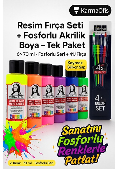- Resim Fırça Seti Silikon Saplı 4 Lü + Multi Akrilik Fosforlu Bo