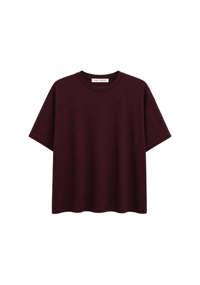 Mixray 2101 Kadın Bisiklet Yaka Soft Oversize Basic Modal T-shirt Bordo