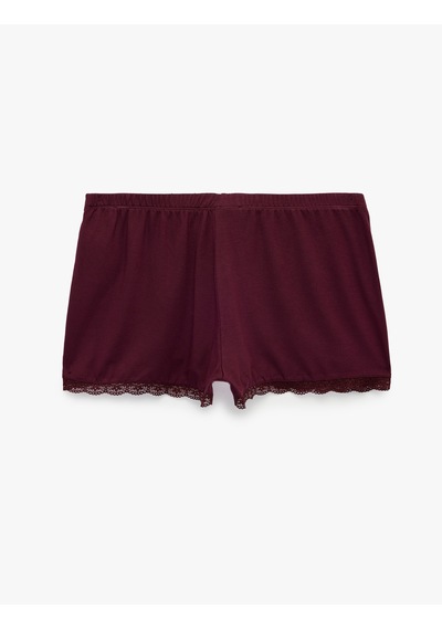 Koton Dantel Detaylı Rahat Kalıp Şort Viskon Pijama Altı Bordo 7wlk80007mk