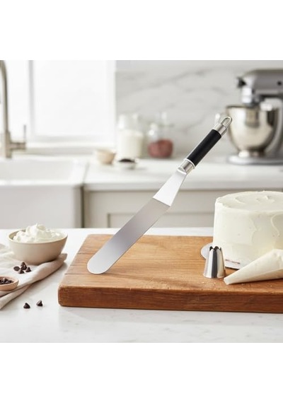 32 Cm Siyah Çelik Pasta Sıvama Spatulası - Profesyonel Krema, Ganaj Ve Hamur Spatulası Diğer