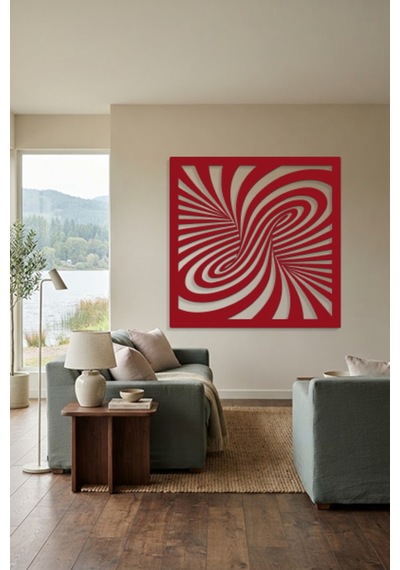 Optik İllüzyon Metal Duvar Tablosu - Metal Duvar Sanatı - Duvar Dekoru - 30 X 30 Cm Kırmızı