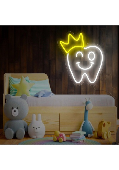 Diş Figürlü Neon Tabela Beyaz