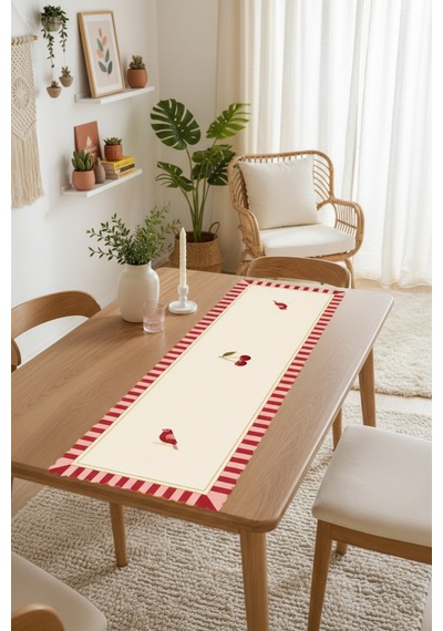 Vivanni Home Yıkanabilir Dikdörtgen Runner Günlük Kullanıma Uygun, Pratik Ve Uzun Ömürlü Kiraz Beyaz