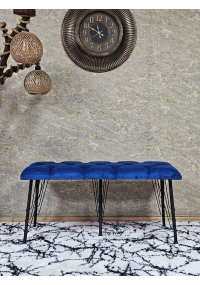 Zafir Metal Siyah Tel Ayaklı 100 Cm Puf Bench - Puf - Bench - Oturak - Mutfak Oturağı - Antre Oturağı Mavi