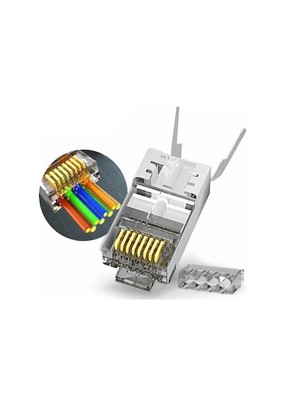 Cat7 Cat6A EZ Yeni Nesil RJ45 Delikli Metal Konnektör - 5 Adet