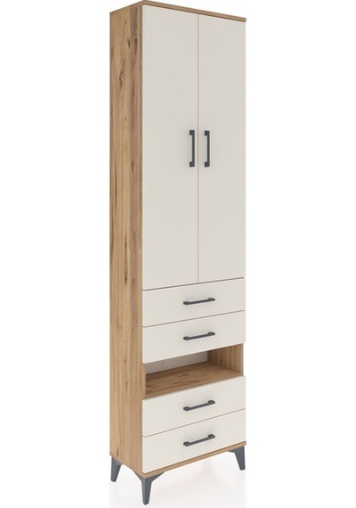 Arges Dolap 4 Raflı 4 Çekmeceli 2 Kapaklı 60x30x221 Çam-aytaşı Atlas Çam
