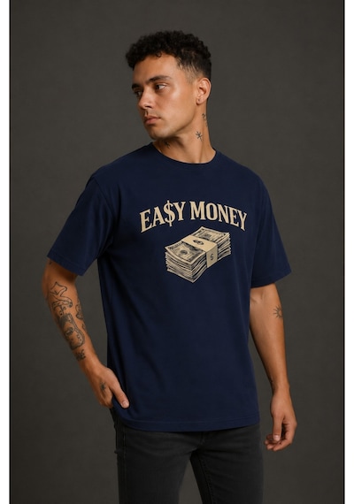 Technomonkey Easy Money Baskılı Unisex Lacivert Retro Tişört