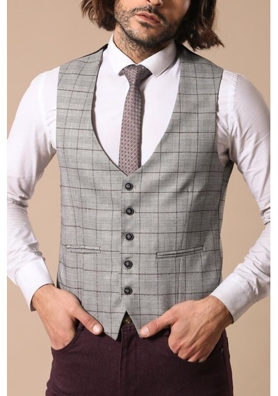 Wessi Ekose Siyah Ceket Gri Yelek Set 001