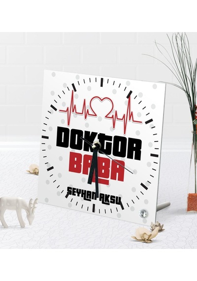 Kişiye Özel Doktor Baba Masaüstü Kare Cam Saat-2
