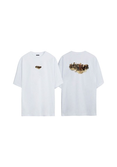 Thewert Unisex Hobbit Groupe Ön Arka Baskılı Beyaz Oversize T-shirt