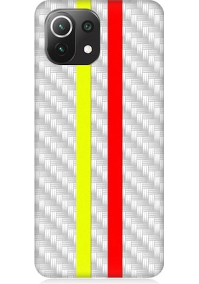Xiaomi Mi 11 Lite Uyumlu Sarı Kırmızı Metal Motif Desenli Silikon Kılıf